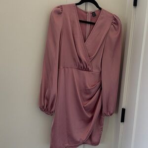 Satin full sleeves pink dress